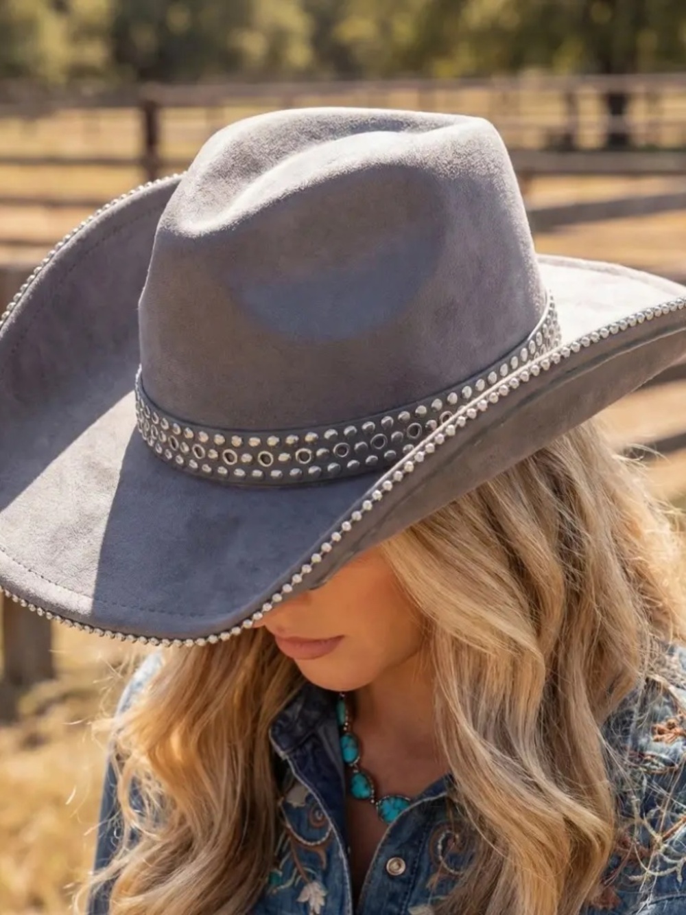 NWT Gray Cowboy Hat with studded trim